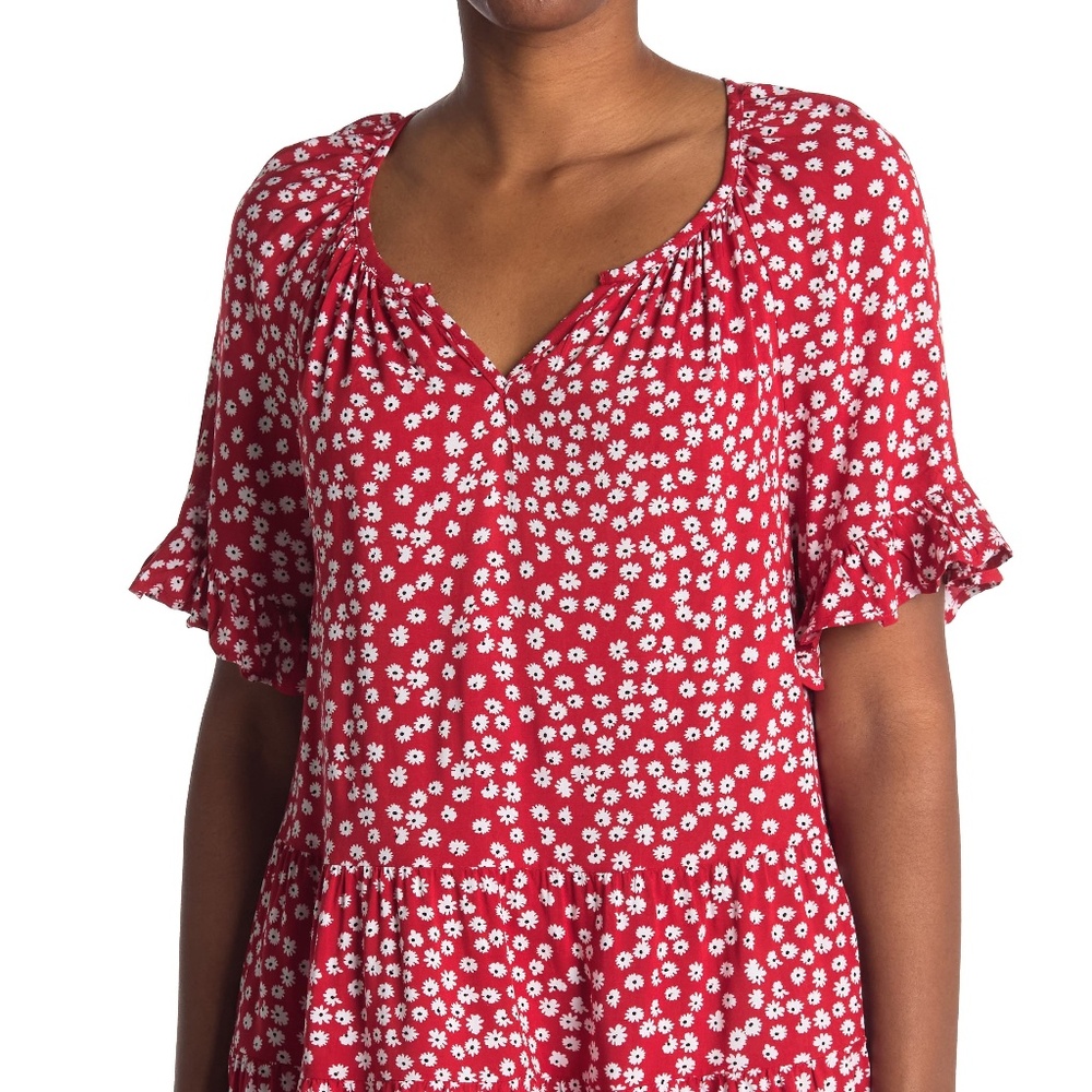 NWT beachlunchlounge Akia Red with White Flowers Women's Top Size S/P